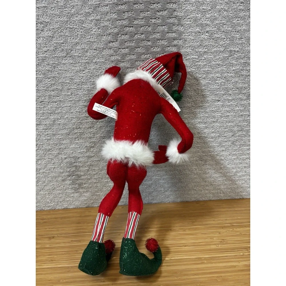 Annalee Christmas elf red green glitter outfit candy cane stripe 2005 15